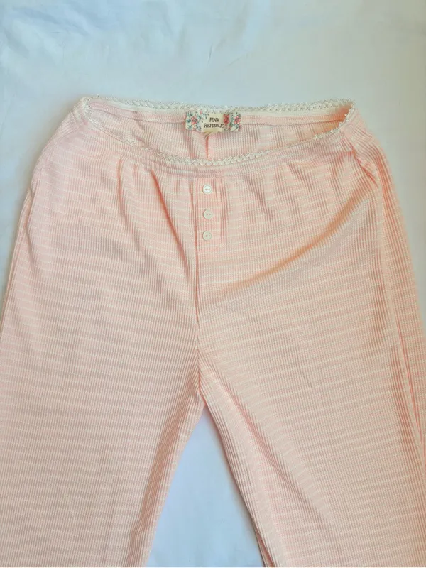 Pink Republic Y2K Pink Ribbed Flare Pajama Lounge Pants M - Image 10