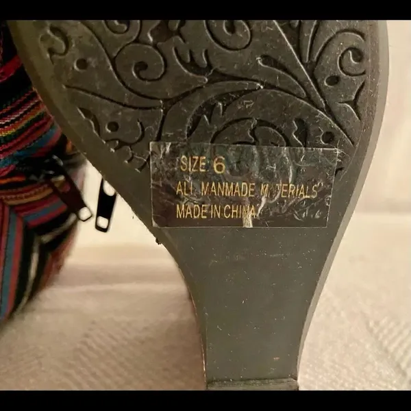 Charlotte Russe Black Colorful Wedge Heel Aztec Open Toe Shoes Women Sz 6 - Image 7