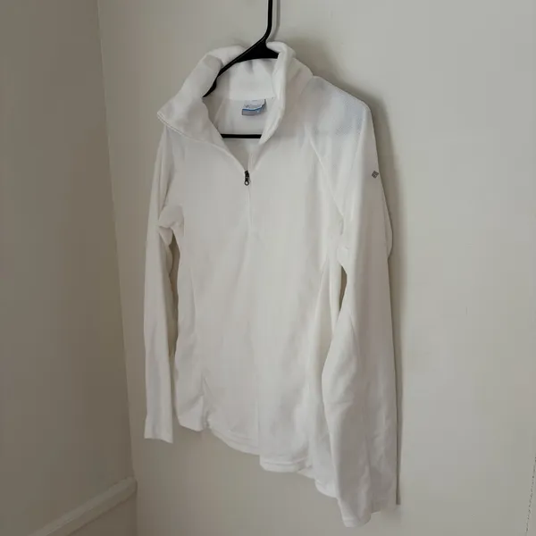 Columbia M White Fleece 1/4 Zip Mock Neck Pullover Sweatshirt Outdoor Camping - Image 3