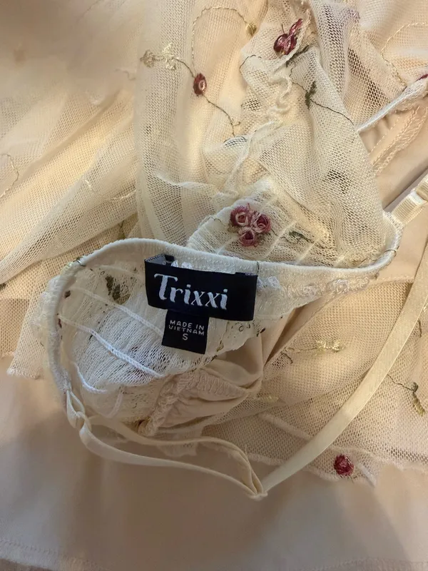 Cream, Off-White, Trixxi Mini Dress with floral details, 3D - Image 3