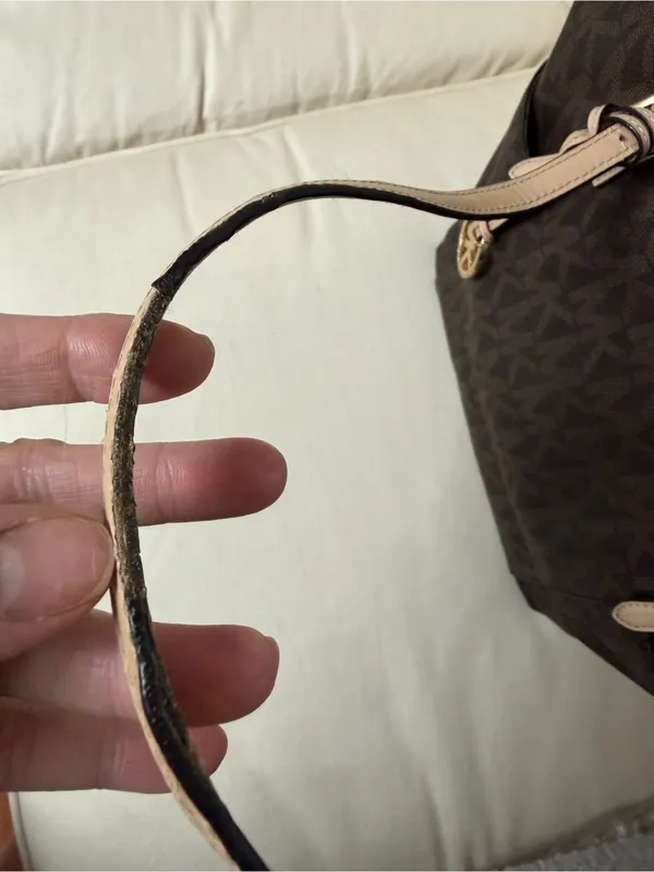 Michael Kors Brown MK Monogram Tote with Beige Handles - Image 4