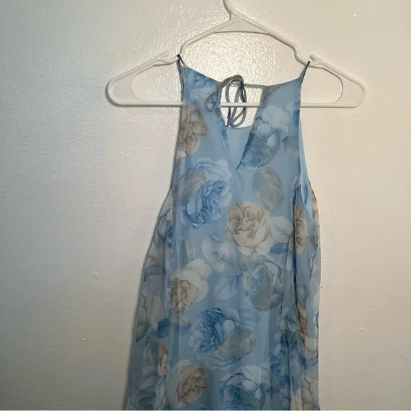 Vintage Express Tricot Women's Size XS Maxi Dress Light Blue Beige Floral - Image 5