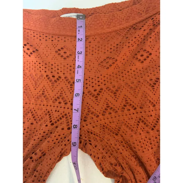 Women American Eagle Flare Laser Cut Crochet Boho Festival Pants Orange Size XS - Image 5