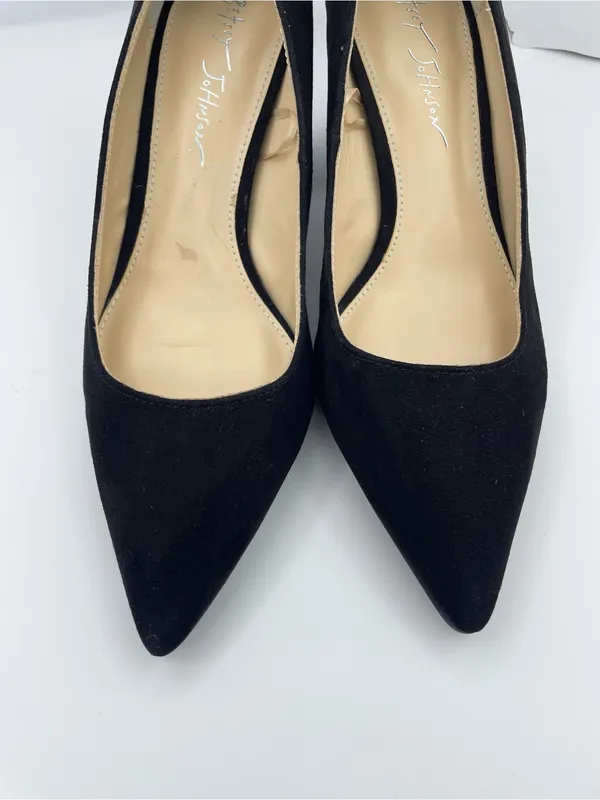 Betsey Johnson pointed toe rhinestone block heel black pumps Size 7.5M - Image 13