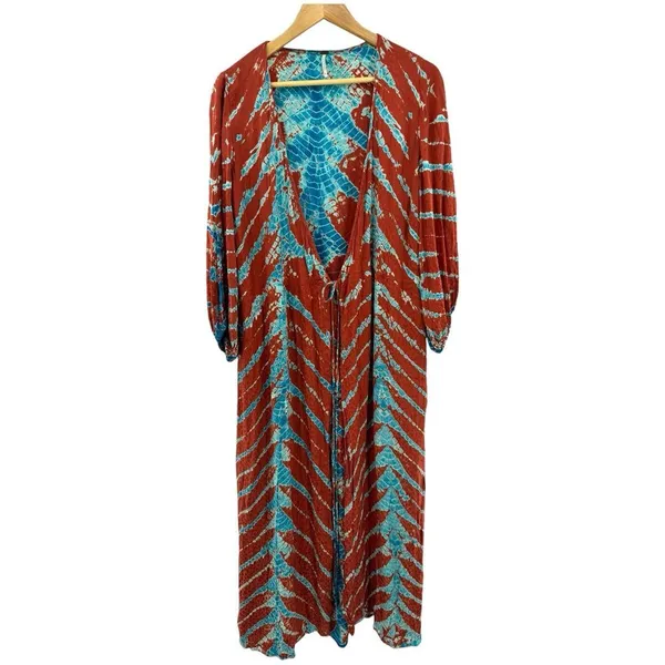 Young Fabulous &‎ Broke Belle Midi Wrap Dress Medium Mud Savannah Rust Blue - Image 2