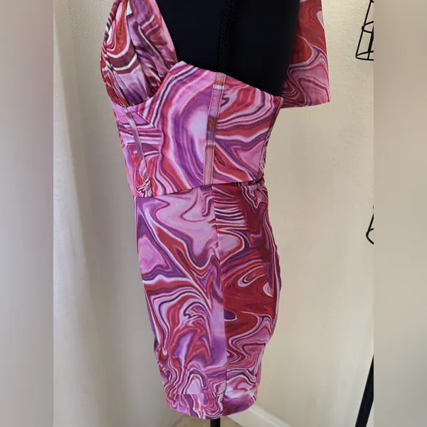 Bardot Pink Tie Dye Mesh Halter Mini Dress XS Y2K Bodycon Ruched - Image 10