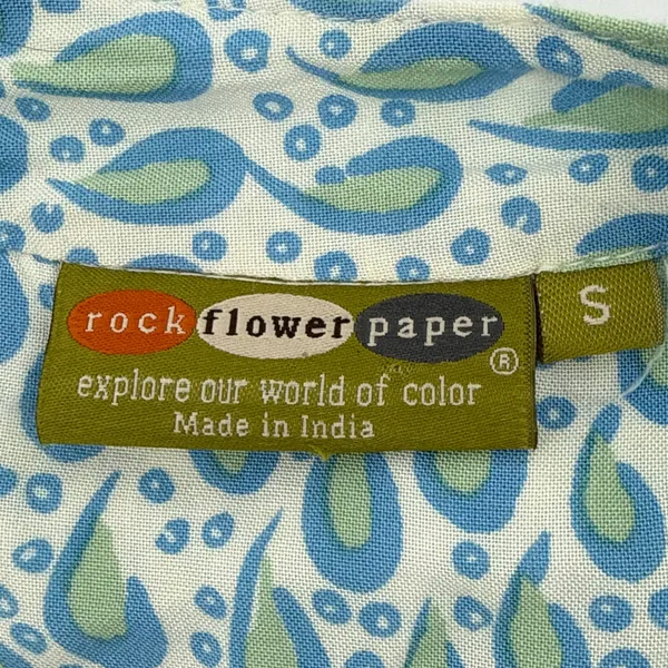 Rock Flower Paper Boho Paisley Print Tunic Blouse Shirt Blue Green Rayon Small‎ - Image 5
