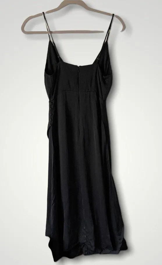 Madewell Black Satin Cami V-Neck Side Button Faux Wrap Knee Length Dress - Image 9