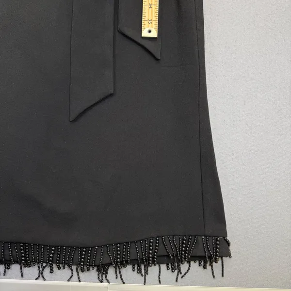 ELLIATT Black‎ Beaded Fringe Puff Sleeve Square Neck Midi Dress Womens Large L - Image 5