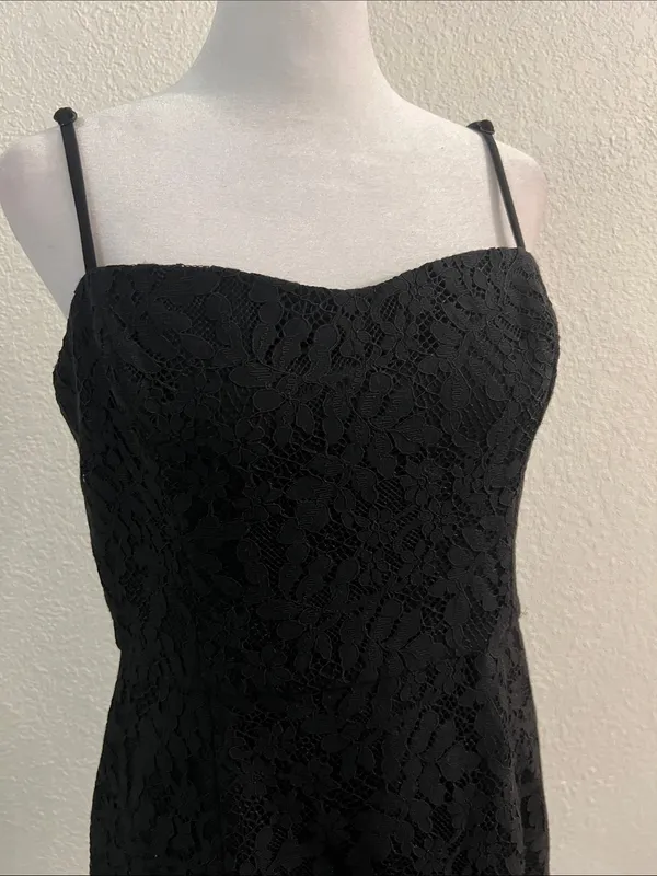 French Connection Black Lace Mini Dress with Spaghetti Straps - Image 2