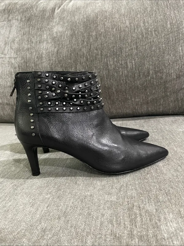 Ash Dangerous Studded Leather Ankle Booties Size 39 - Image 5