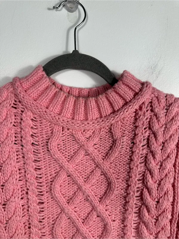 ZARA Pink Cable Knit Sweater Vest‎ Womens S Cropped Chunky Knit Sleeveless Top - Image 4