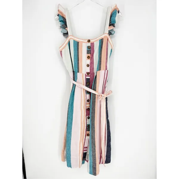 J.Crew Linen Striped Button Front Midi Dress‎ Women's 10 Coastal Chic - Image 2