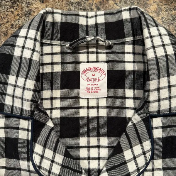 Brooks Brothers Womens Pajama Top Button Up Plaid Black White Size Medium EU - Image 3