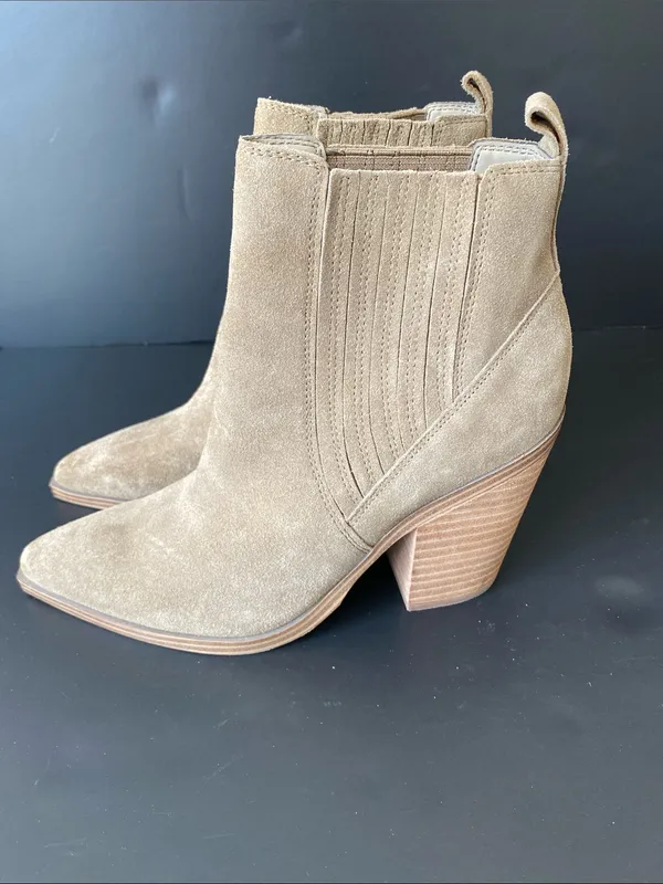 Marc Fisher Oshay Suede Leather Western Pull On Bootie Tan Size 6M - Image 3