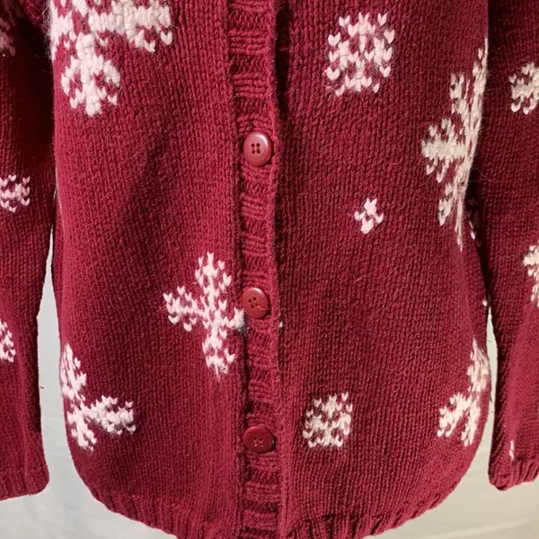 Eddie Bauer Vintage Nordic Red and White Snowflake Cardigan Sweater Size… - Image 4