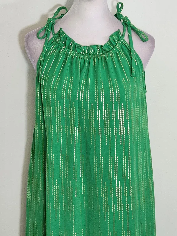 Signature by Robbie Bee Sleeveless Green and Gold Ruffle Mini Dress Size Small - Image 2