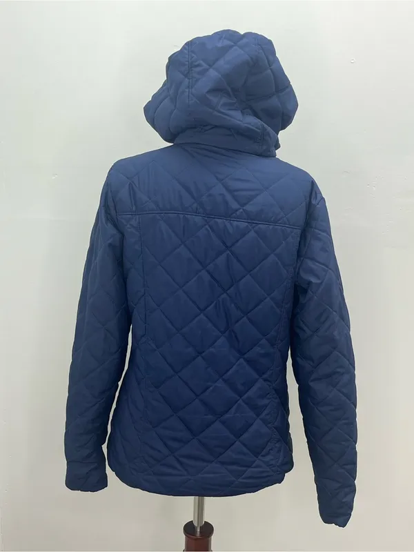 Columbia Womens Blue Navy Quilted Fleece Lined Full Zip Hooded Jacket Coat Small - Image 5