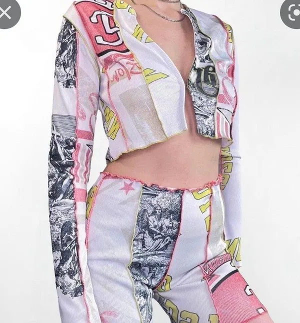Jaded London Graphic Long Sleeve Crop Top - Image 2