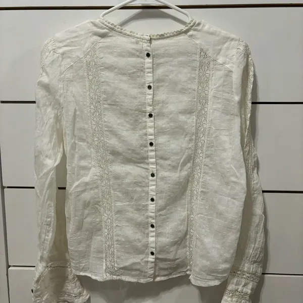 Free People White Lace Long Sleeve Blouse - Image 3