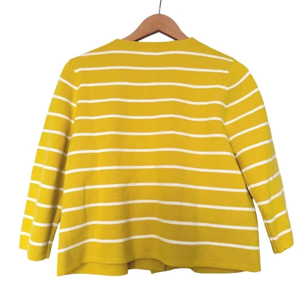 J.Crew Yellow White Striped Cotton Button Front Cardigan Sweater Size Large - Image 3