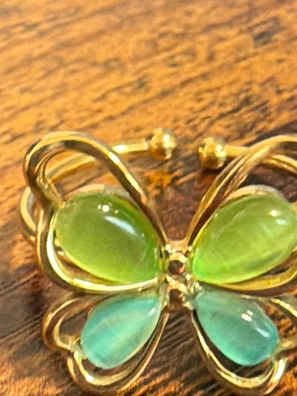 Gold Plated Colorful Butterfly Adjustable Ring Green Blue Stones Statement Jewel - Image 4