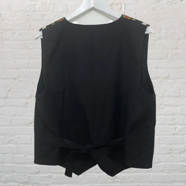 Gallagher Vintage 90s Embroidered Folk Art Cotton Flax Vest M Whimsigoth - Image 4