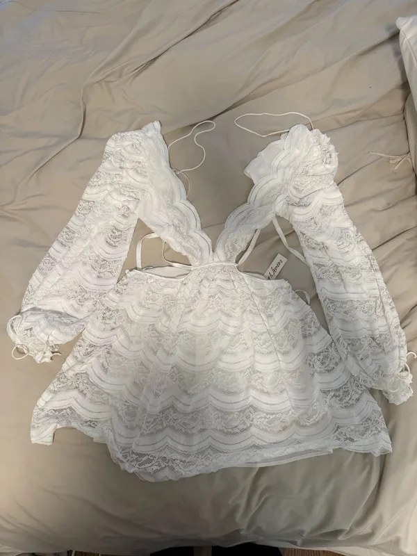 For Love & Lemons Mimi Lace Long Sleeve Mini Dress - Image 3