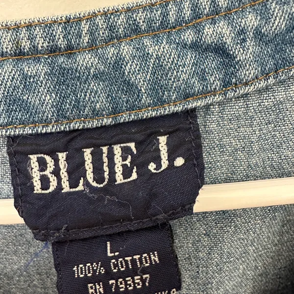 Vintage Blue J. Denim Mini Dress L Western Boho Blue 90s Button Front Sleeveless - Image 3