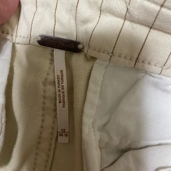 Free People Montella Cream & Brown Pinstripe High Rise Paperbag Jeans 12 - Image 3