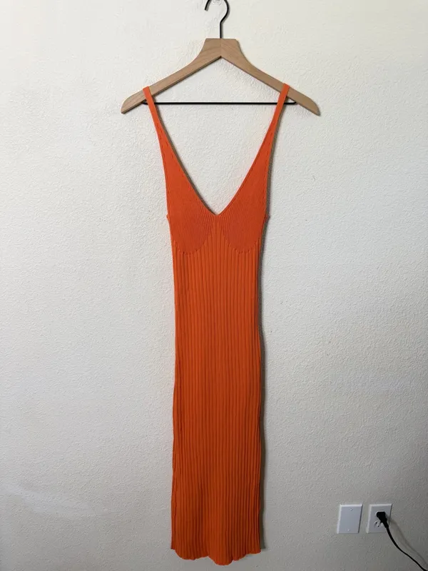 Misa Los Angeles Nova Dress in Tangerine Orange‎ Sleeveless Rib Knit Size S - Image 6