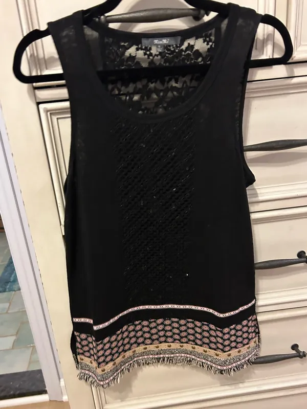 Miss me boho embroidered studded fringe bottom lace back tank top - Image 3