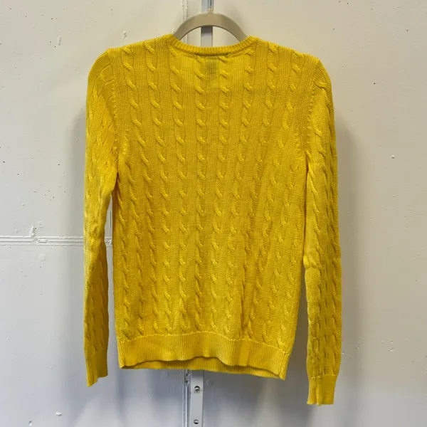 Lauren Ralph Lauren Yellow Cable Knit Shoulder Button Sweater Womens Medium - Image 2