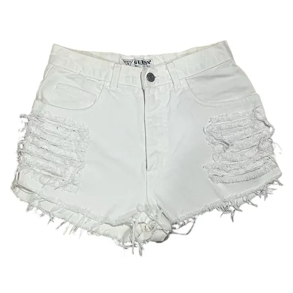 Vintage GUESS Women's White High-Waisted Cut-Off Denim Shorts Standard Size 12 - Image 3