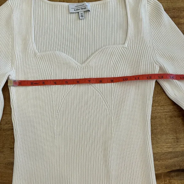 & Other‎ Stories Sweetheart Neckline Fitted Ribbed Knit Sweater M White - Image 8