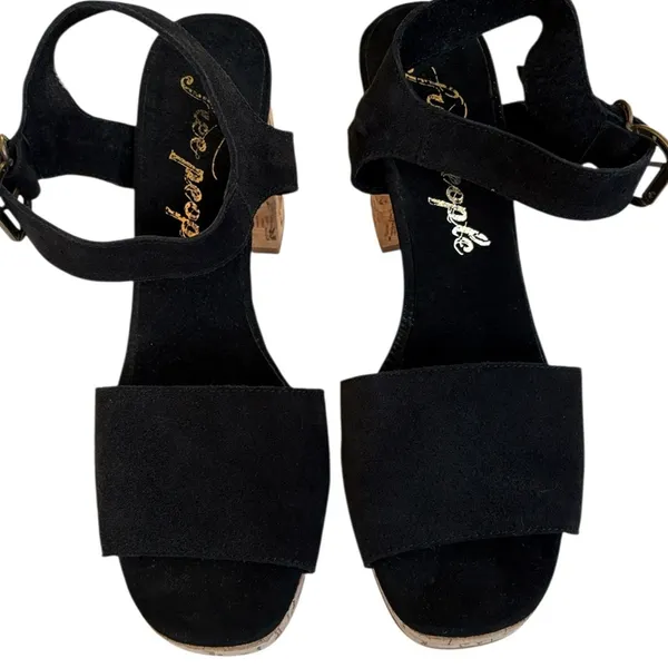 EUC Free People Leather Brooke Heeled Platform Sandals Black Size 8.5 - Image 4
