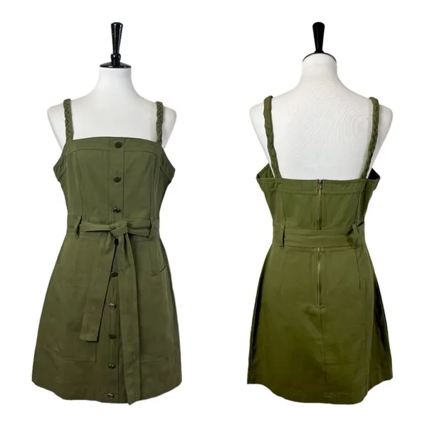 Storia Utility Dress A-line Pockets Button Front Olive Green Women’s Size L NWT - Image 12