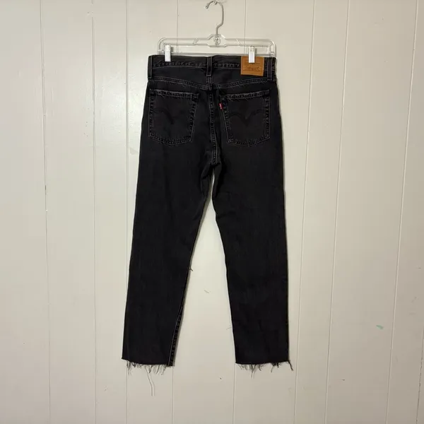 Levi’s Wedgie Straight Jeans Women’s 28 Black Distressed High Rise Raw Hem - Image 9