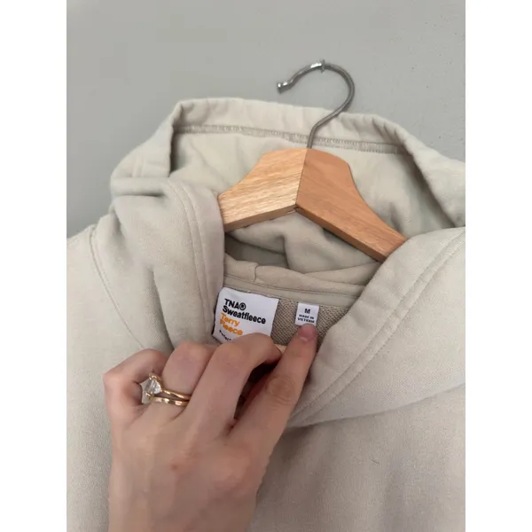 TNA Aritzia Terry Fleece Perfect Fit Hoodie & Mega Fit Joggers Beige Size Small - Image 4