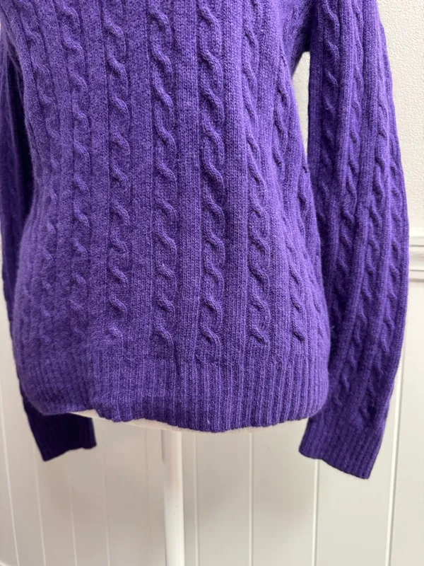 Lauren Ralph Lauren LRL Cable Knit Long Sleeve Pullover Sweater Purple Medium - Image 7