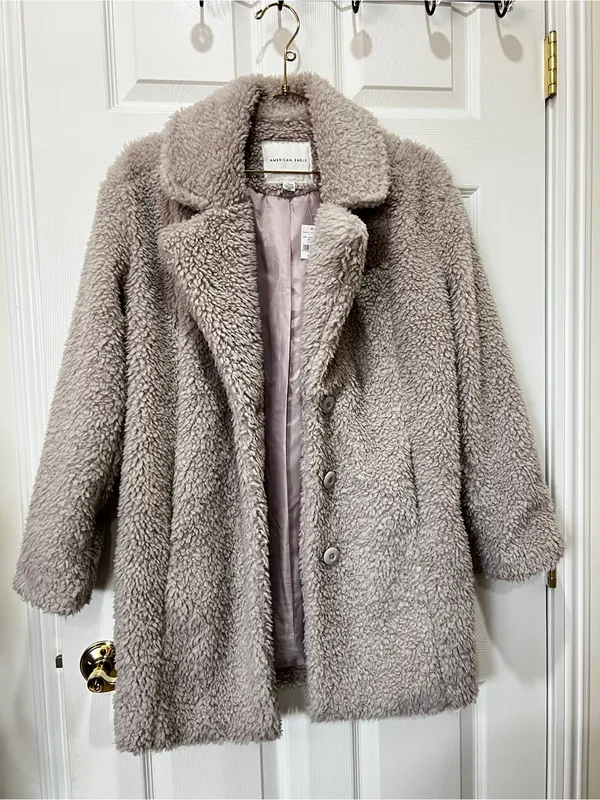 American Eagle Teddy Bear Sherpa Coat Lavender Marshmallow Size XXS Jacket Lined - Image 7