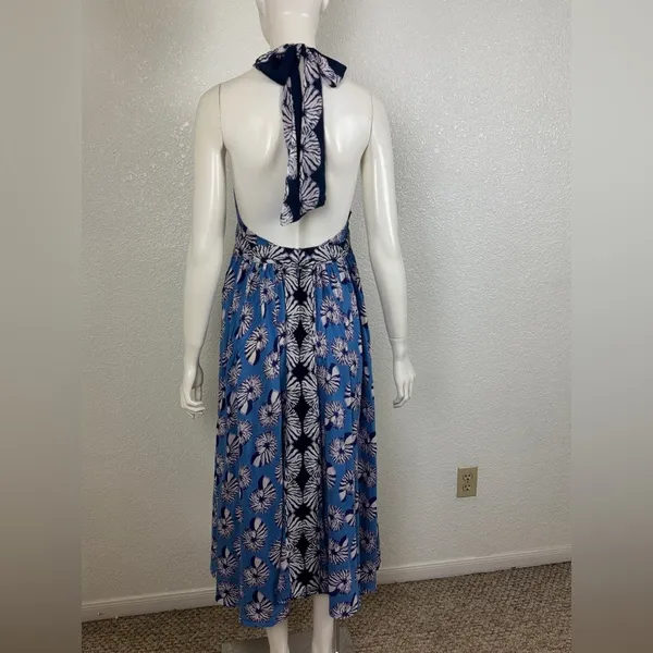 By Anthropologie XS Halter Cutout Midi Dress Maxi Blue Seashells Print. J-13 - Image 4