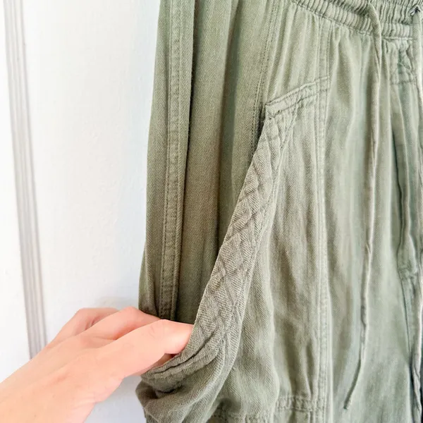 Free People | Feelin Good Cargo‎ Linen-Cotton Blend Wide Leg Joggers in Green - Image 5