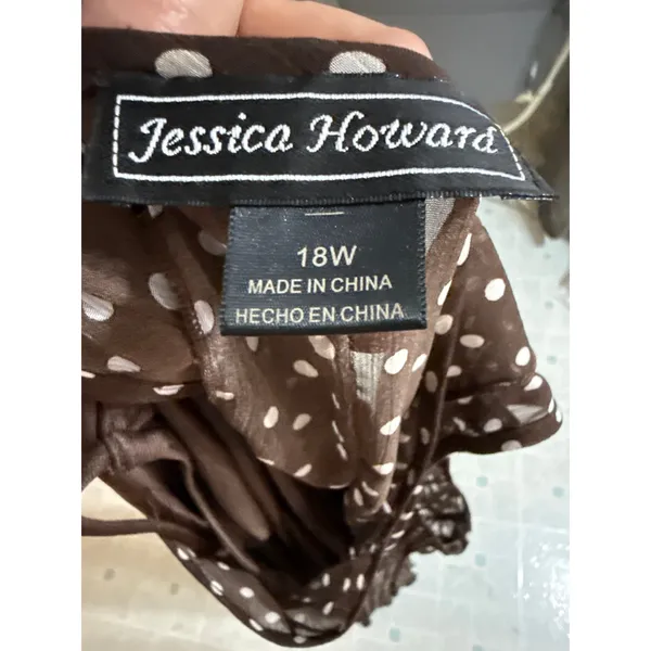 Jessica Howard Brown Polka Dot Sheer Dress Women's‎ 18W - Image 8