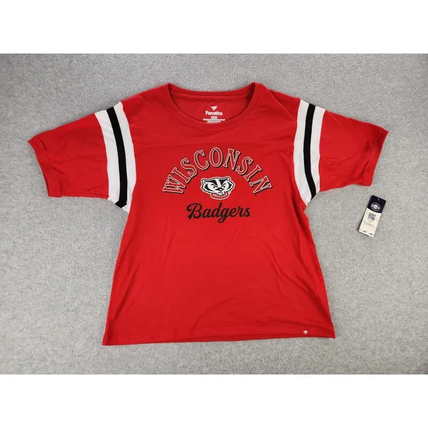 Fanatics NWT Wisconsin Badgers Short Sleeve Jersey T-Shirt Football Youth XL Womens Small - Image 3