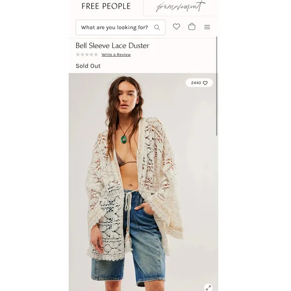 FREE PEOPLE Bell Sleeve Lace Duster in Ivory, One Size, New with Tag MSRP $128 - Image 7