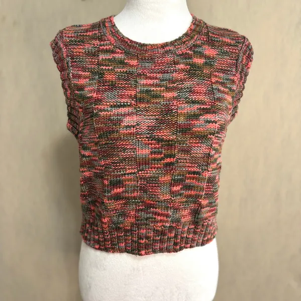 Steve Madden Sweater Vest Multicolor Space Dye Cropped Knit Retro Festival Y2K S - Image 2