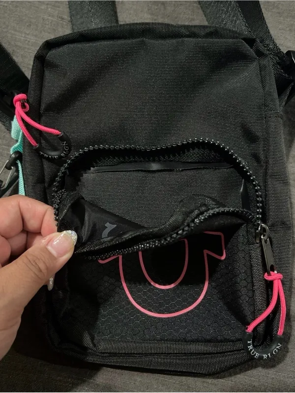 True Religion Black Crossbody with Pink Logo Accents - Image 6