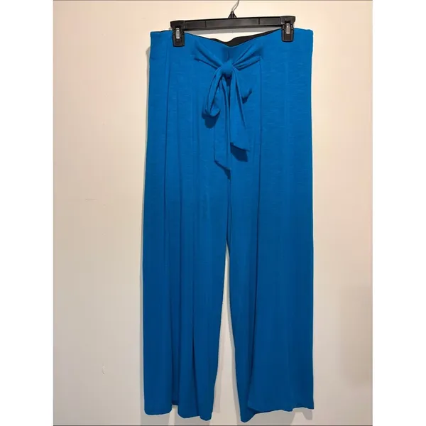 White House | Black Market Wide-Leg Crop Open Slit Leg Attached Tie Belt Palazzo Pants Size M-L - Image 2