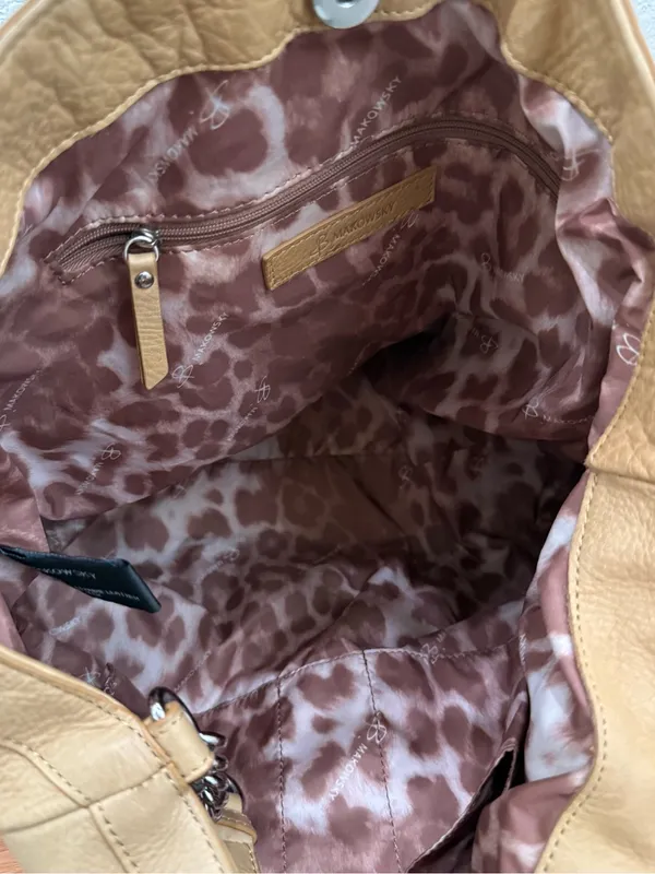 B. MAKOWSKY Beige Tan Pebbled Leather Chain Strap Tote Shoulder Bag - Image 7